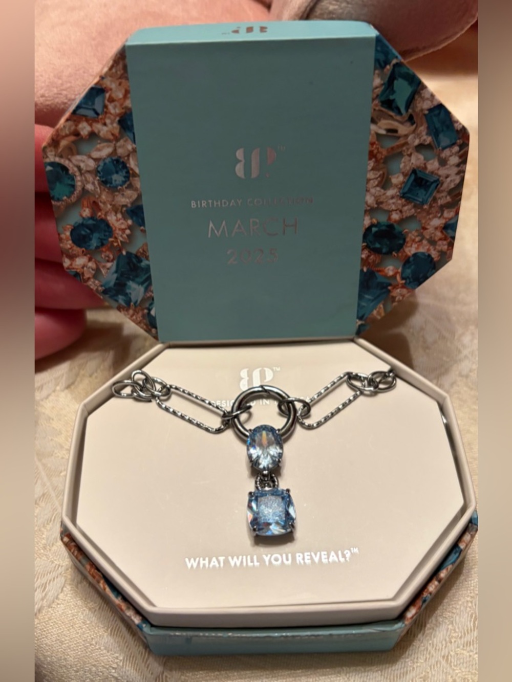Bomb Party March Birthstone Blue Crystal Pendant Necklace